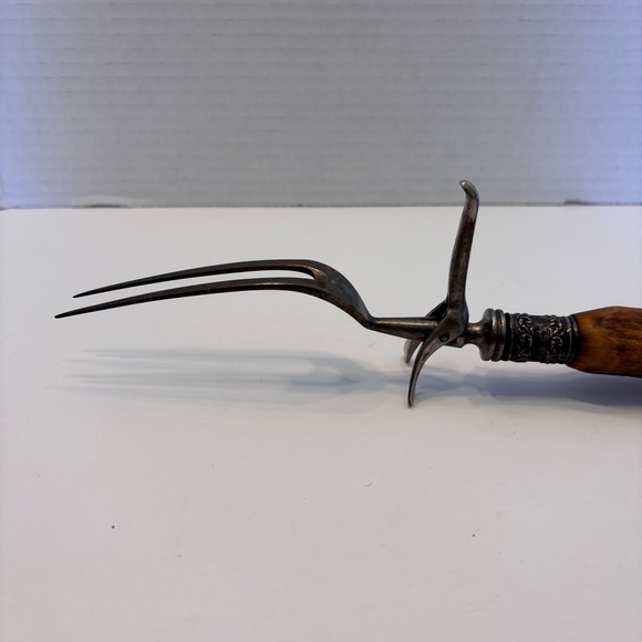 Antique Vintage Antler Handle Handle Carving Set w/ Silver Plated Ferrules Rare - Picture 8 of 14